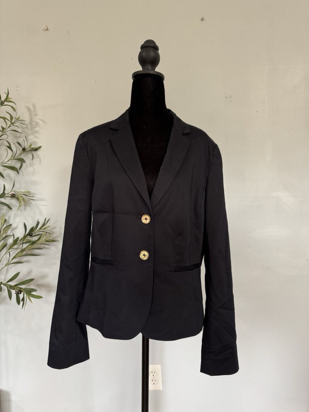 Calvin Klein Blazer Women's Size 14 Blue 2 Button Thick Stitching Office Preppy